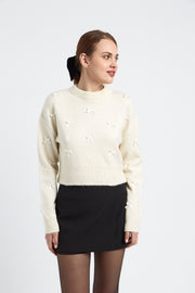 PULL FEMME NOEUD SATIN ELOISE BLANC CASSE